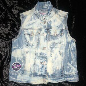Kids Small Unisex Bleach Tie Dye Sleeveless Denim Jacket